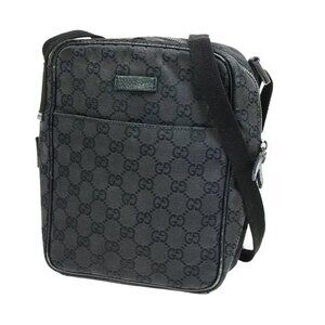 GUCCI Logo GG Pattern Crossbody Shoulder Bag Canvas Leather Black Italy